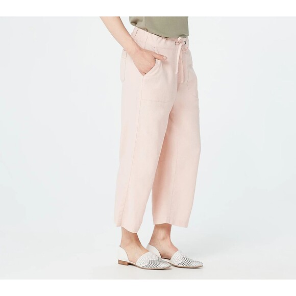 Denim & Co Naturals Pants Womens Sz LP Crop Linen Blend Wide Leg Petites Beach - Picture 1 of 12